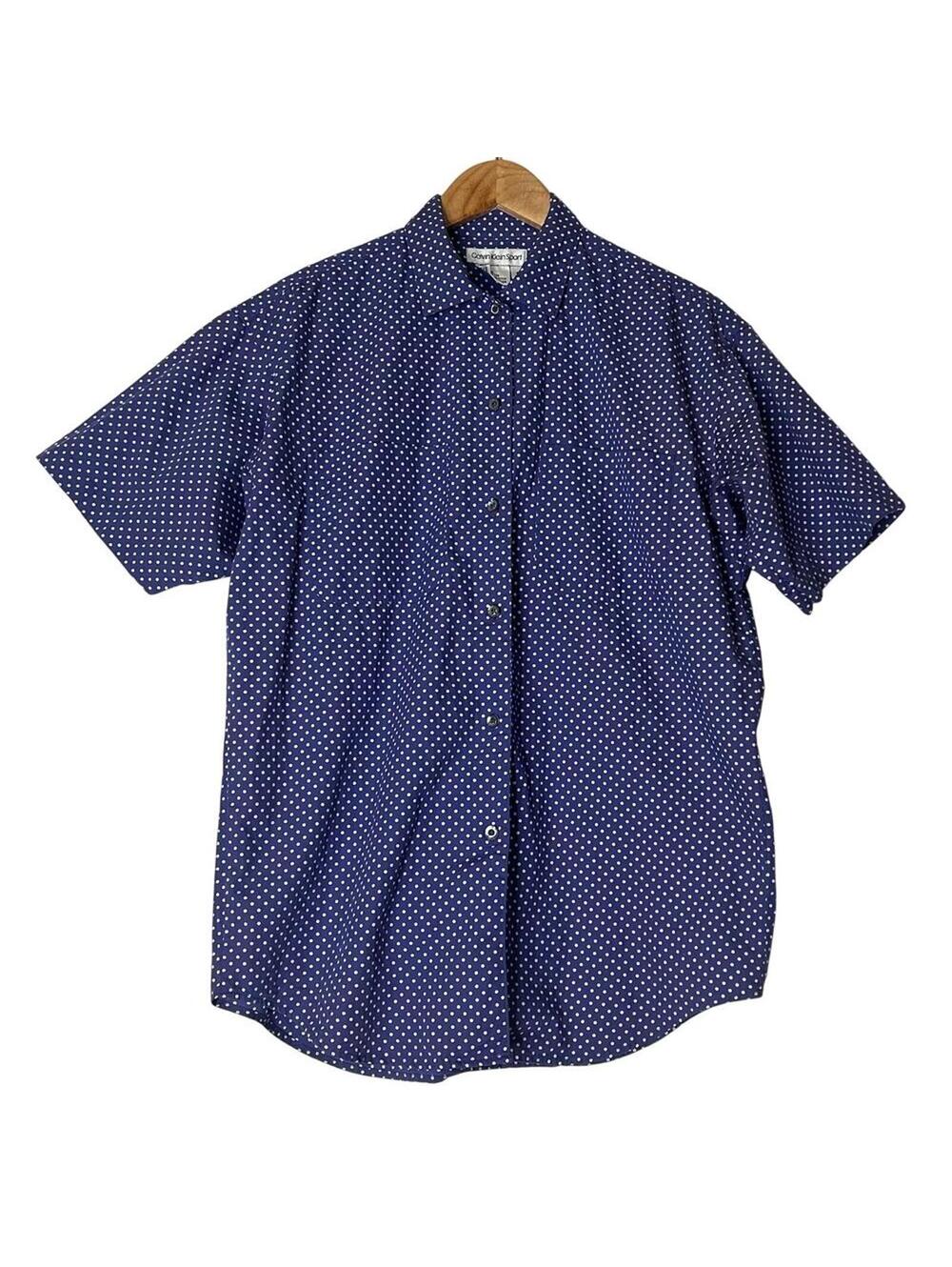 VTG Calvin Klein Sport Blue Dot Button Up Spring Shirt S M L Short Sleeve Cotton